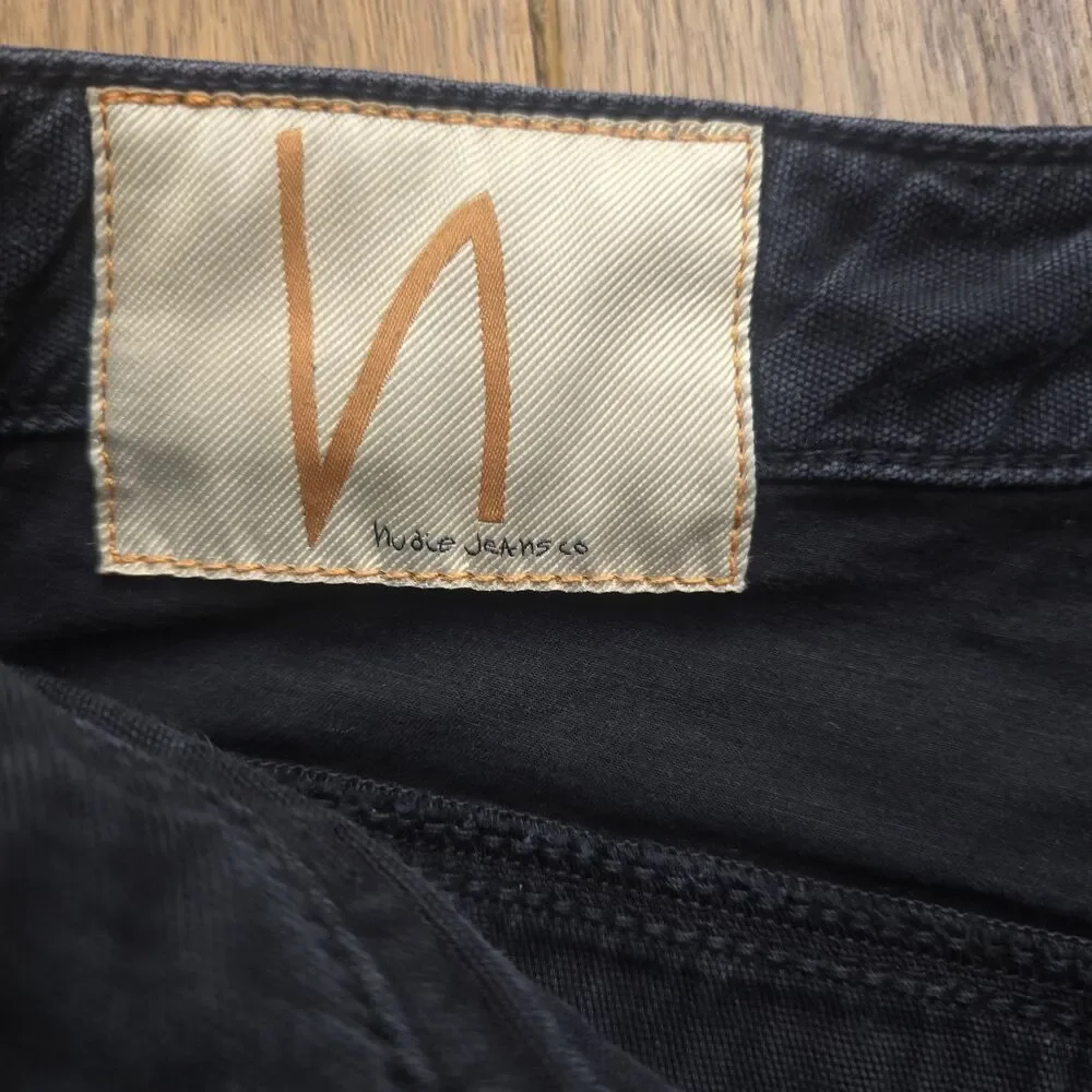 Nudie Jeans Co. 31x30 Slim Adam Black Organic Cotton Twill Chino Garment Dyed